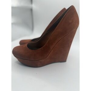 Bakers Wedge Heels Platform Suede Leather Brown Pumps Shoes Size 7.5M